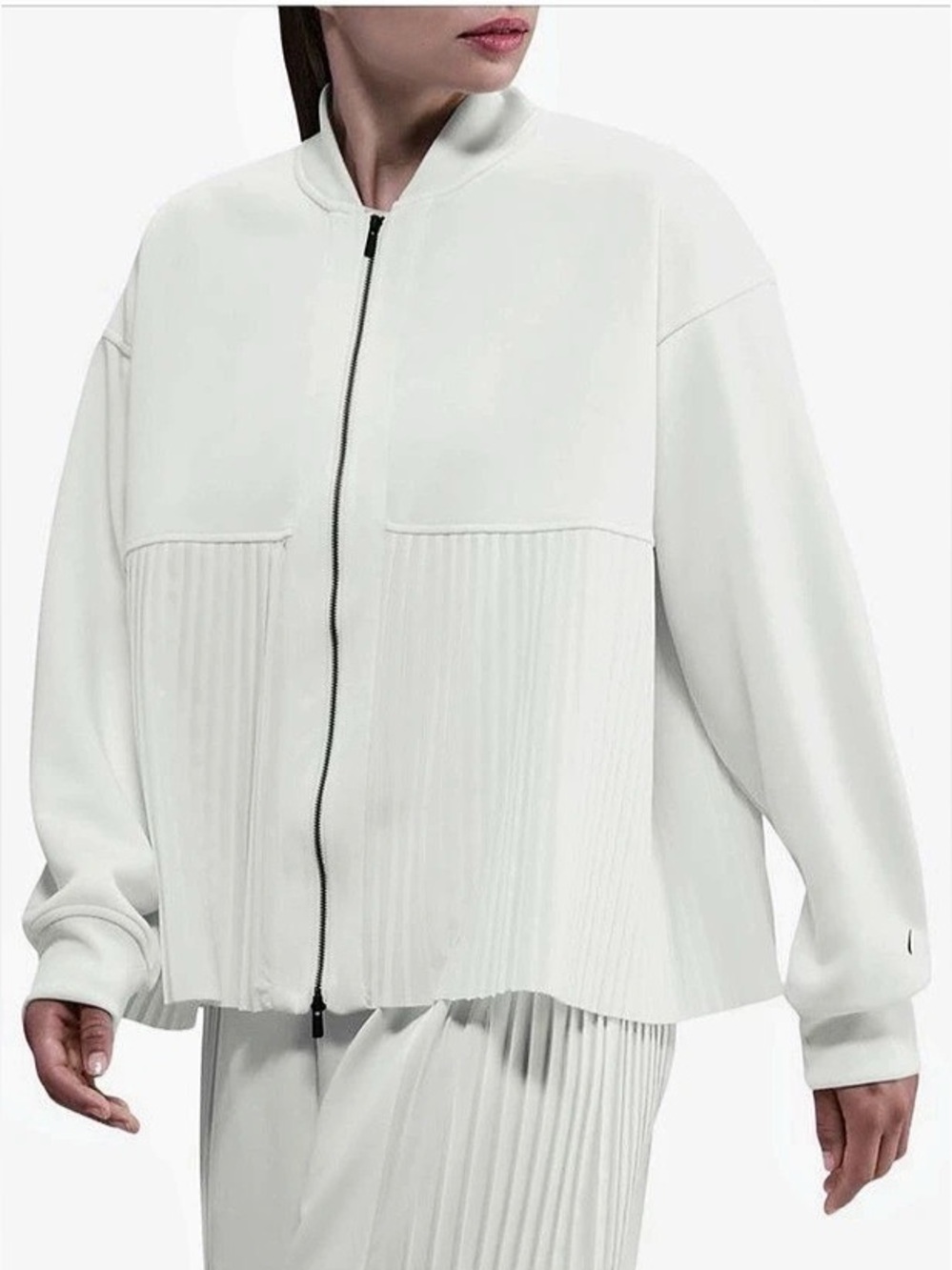 Nike Sportswear Mixed Media Pleated Bomber Jacket White Sz Small NWT